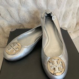 Silver Tory Burch Flats